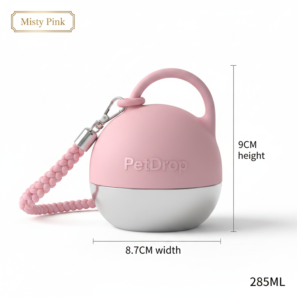 PetDrop Portable Pet Bowl - Misty Pink Plain