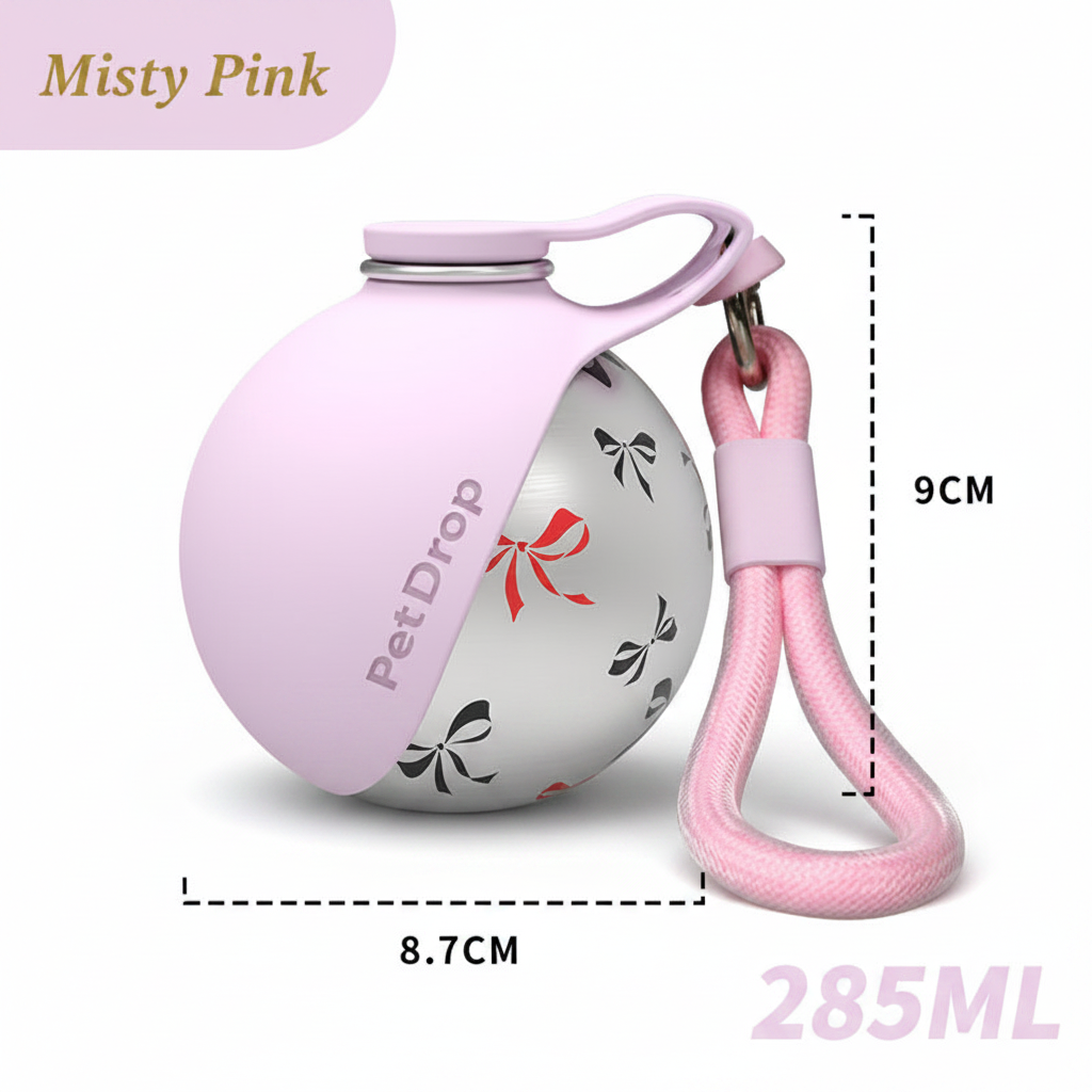 PetDrop Portable Pet Bowl - Misty Pink Bow Pattern